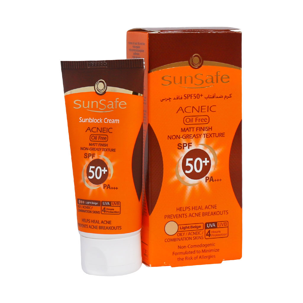 کرم ضد آفتاب پژ روشن SPF50 مناسب انواع پوست 50 گرم سان سیف Sun Safe