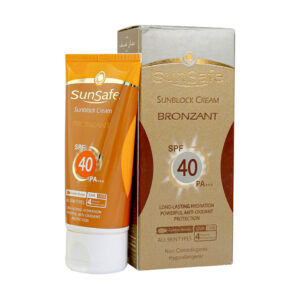 کرم ضد آفتاب SPF40 گلد بژ برنزه کننده مناسب انواع پوست 50 گرم سان سیف Sun Safe