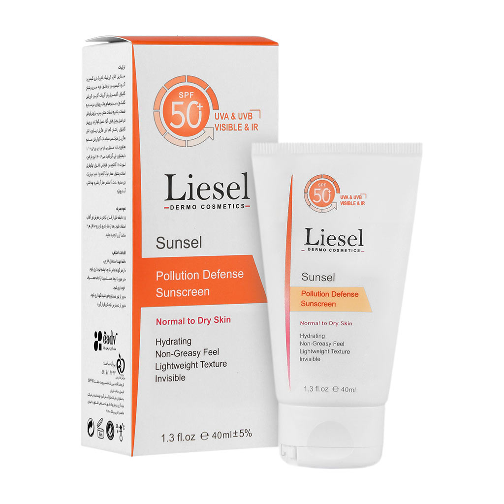 کرم ضدآفتاب بی رنگ SPF50 پوست نرمال تا خشک سانسل 40میلی لیتر لایسل Liesel