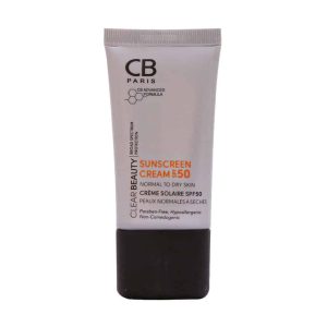 کرم ضد آفتاب بی رنگ SPF50 پوست نرمال تا خشک 40 میلی لیتر سی بی پاریس CB PARIS